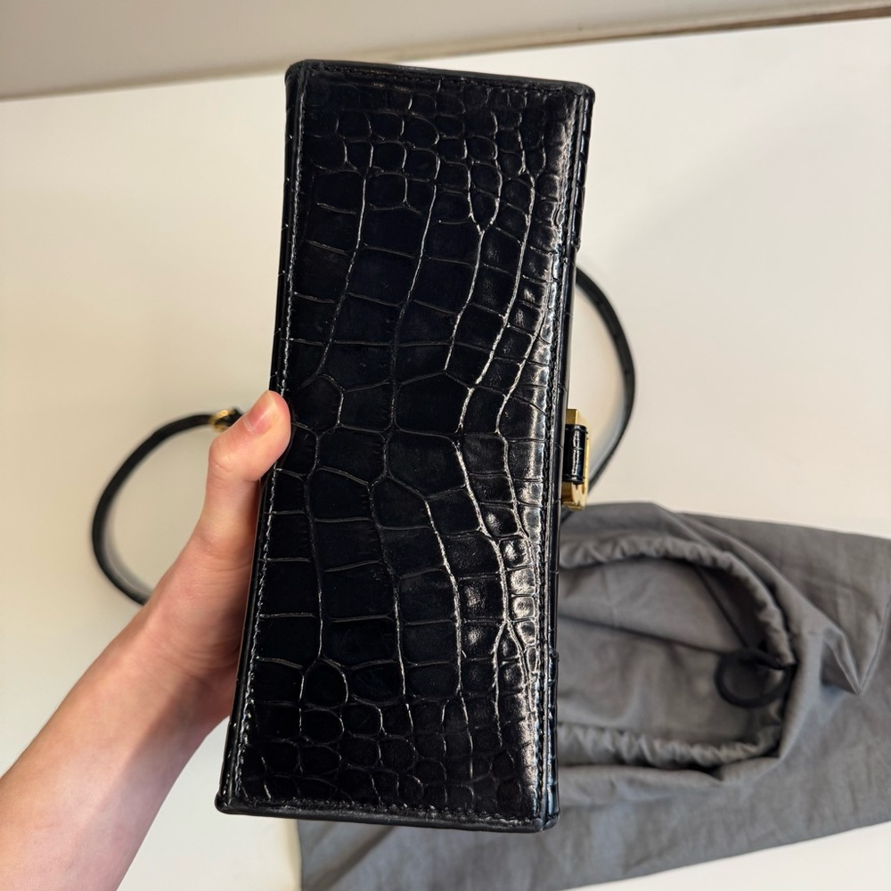 Balenciaga Hourglass Small Black Croc-Embossed Handbag - Picture 13 of 17